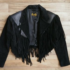 Scully 8 Black Fringe crop leather biker jacket